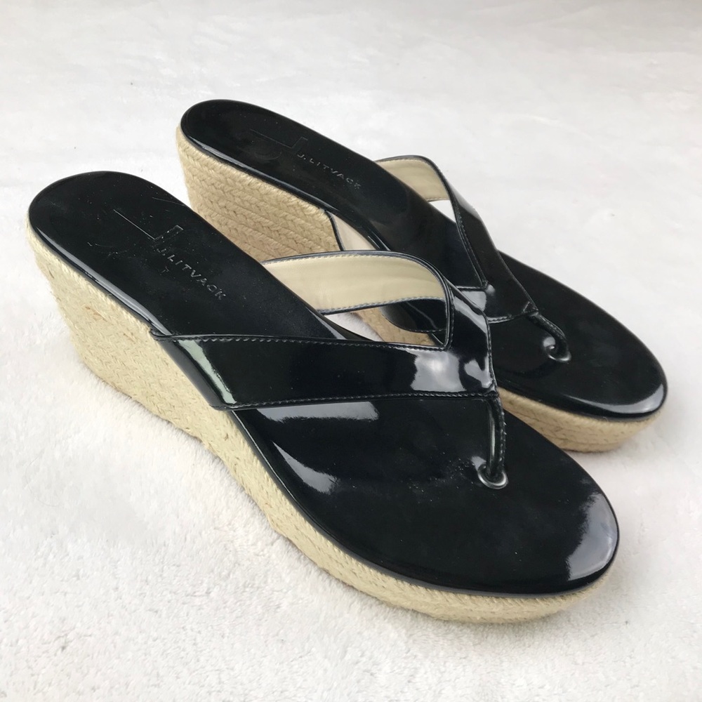 J. Litvack black patent leather platform sandals
